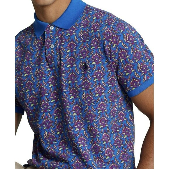Polo‎ Ralph Lauren Shirt Mens M Blue Floral All Over Print Bohemian Lotus Golf - Picture 2 of 9